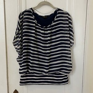 Navy and white stripe bubble hem top
